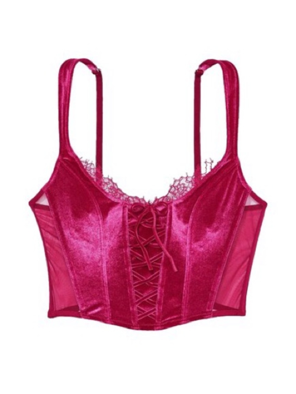 Victoria's Secret Dream Angels Velvet & Mesh Lace-Up Corset Top - Claret